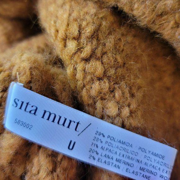 Sita Murt/ Knit Poncho Mustard Yellow Thick Chunky Sweater Womens OS - Picture 7 of 8